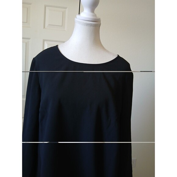 Talbots Womens Blouse Side‎ Tie Black Large Round Neck Long Sleeve Minimalist - Picture 8 of 16